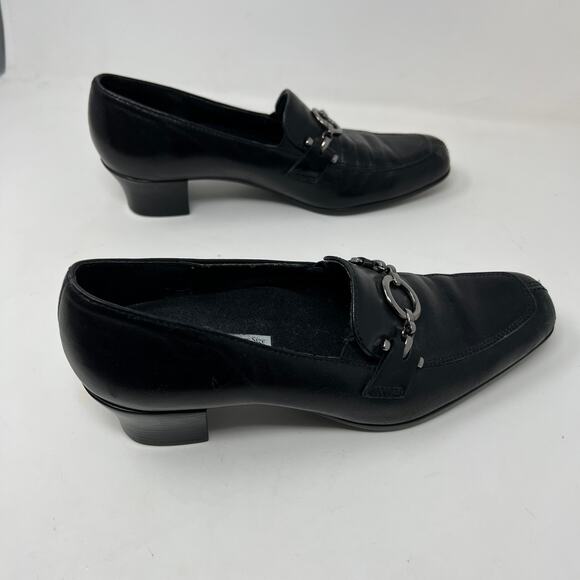 Munro Leather Split Toe Horsebit Loafer Block Heel Pumps - 7 - Picture 5 of 7